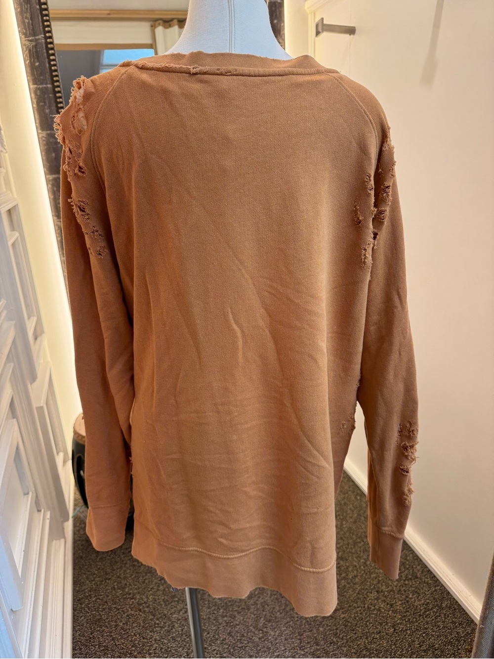 Free People Women's Distressed Long-Sleeve Sweatshirt - Orange - Picture 3 of 4